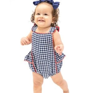 Angel Dear Navy Gingham Ric-Rac Ruffle Onesie - 3M